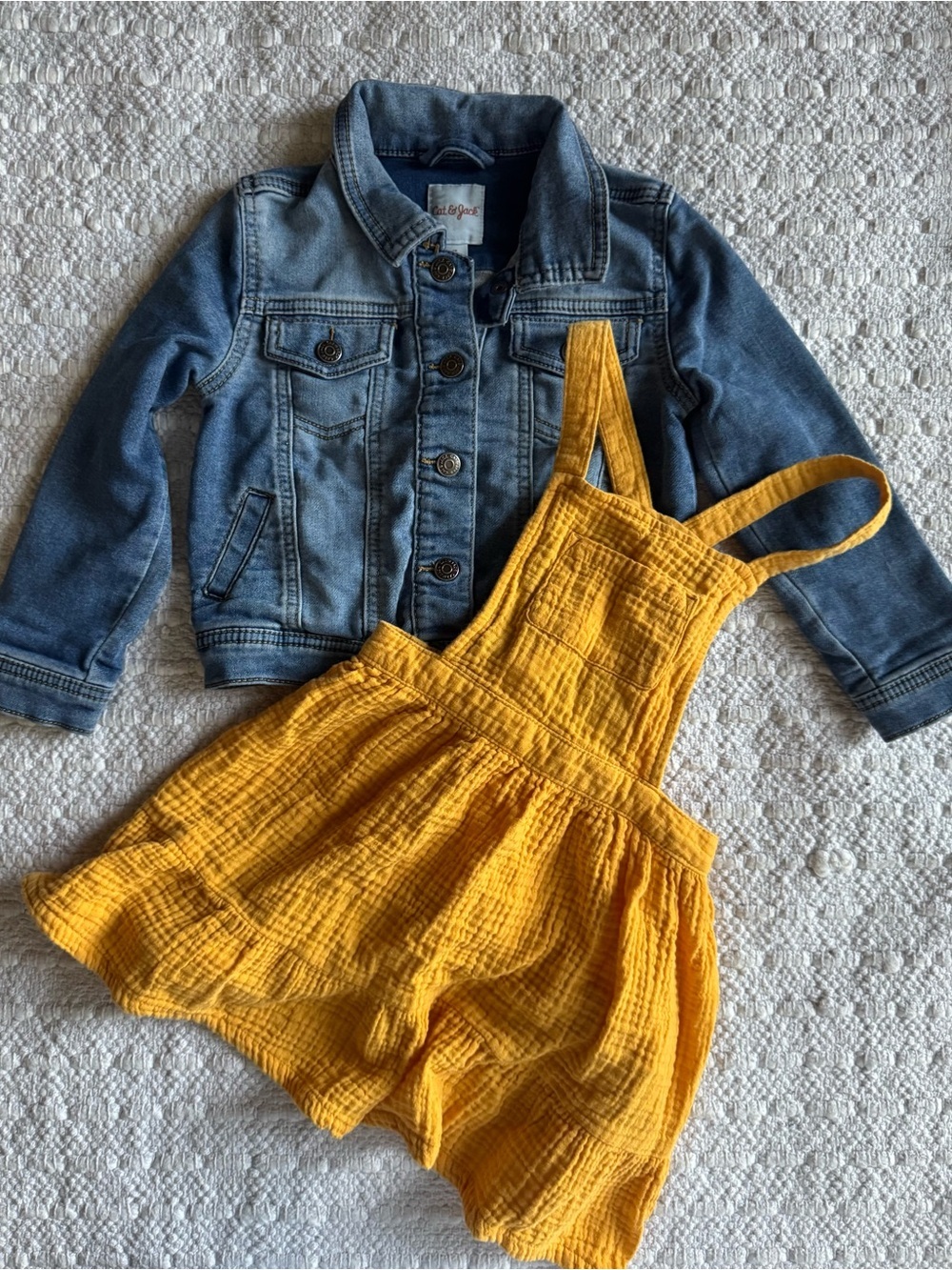 Cat & Jack 2 Piece Set Bundle Jean Jacket and Mustard Yellow Gauze Dress Sz 4T